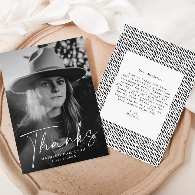 Cartão De Agradecimento Graduação de Foto com Script Na moda (Criador carregado)