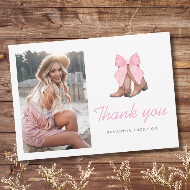 Cartão De Agradecimento Graduação de Foto de Cowgirl Ocidental Rosa (Criador carregado)