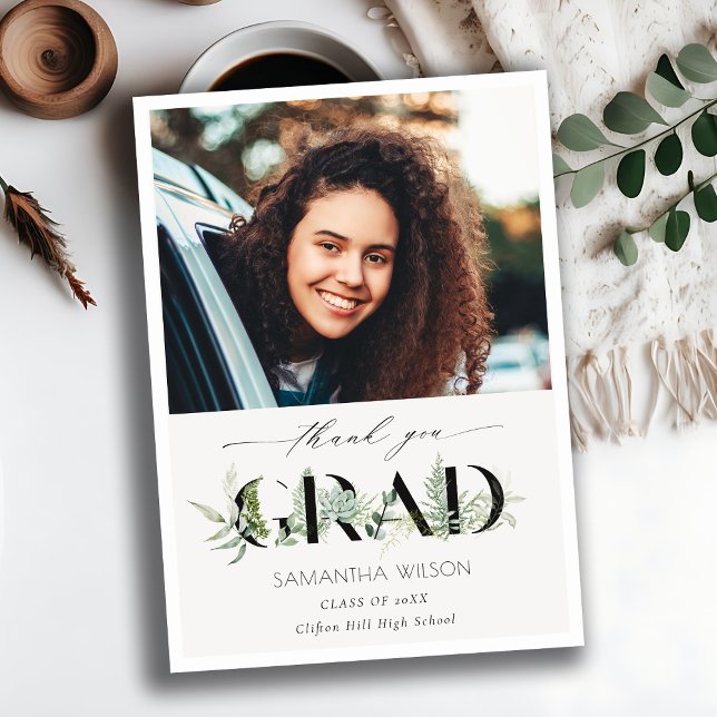 Cartão De Agradecimento Graduação De Foto De Folhagem Suculenta De Chic Le (Criador carregado)