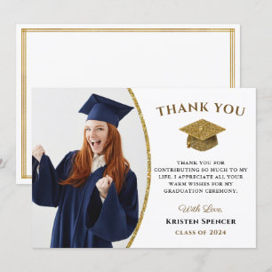 Cartão De Agradecimento Graduação de Foto de Formando Dourado Branco