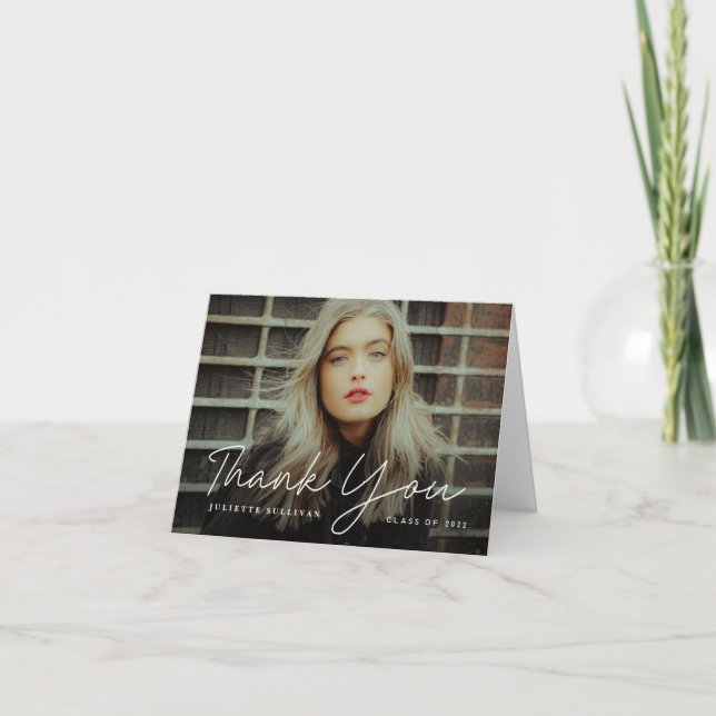 Cartão De Agradecimento Graduação de Foto de Script Simples (Frente)