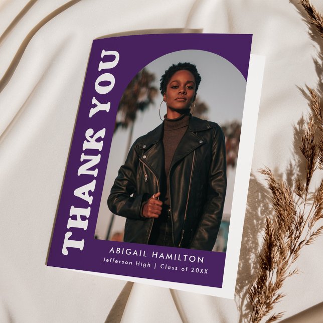 Cartão De Agradecimento Graduação de Foto em Arch 4 de Offset Roxo (Criador carregado)