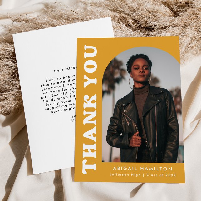 Cartão De Agradecimento Graduação de Foto em Arco Amarelo Desativado (Criador carregado)