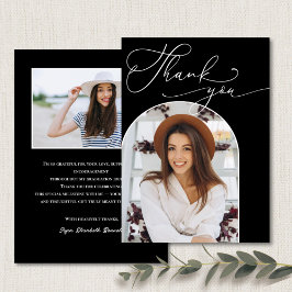 Cartão De Agradecimento Graduação de Foto em Arco Branco Preto Moderno