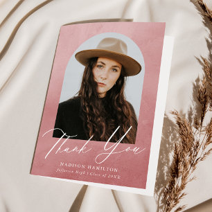 Cartão De Agradecimento Graduação de Foto em Arco de Aquarela Dusty Rosa