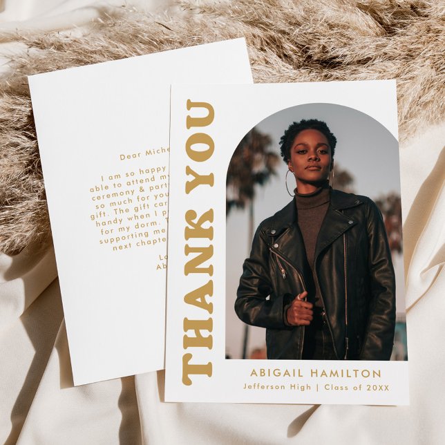 Cartão De Agradecimento Graduação de Foto em Arco de Deslocamento Dourado (Criador carregado)