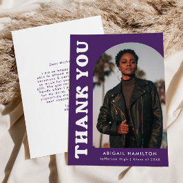 Cartão De Agradecimento Graduação de Foto em Arco de Deslocamento Roxo