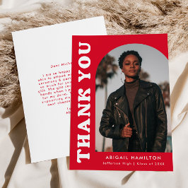 Cartão De Agradecimento Graduação de Foto em Arco de Deslocamento Vermelho