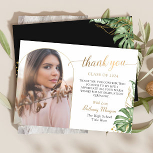 Cartão De Agradecimento Graduação de Foto em Arco Dourado Tropical Black