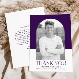 Cartão De Agradecimento Graduação de Foto em Bloco de Cor Púrpura de Arco 