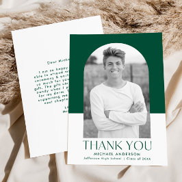 Cartão De Agradecimento Graduação de Foto em Bloco de Cor Verde de Arco Mo