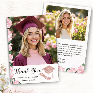 Cartão De Agradecimento Graduação de Foto em Formando Rosa Branco Floral E