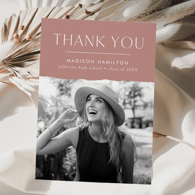 Cartão De Agradecimento Graduação de Foto em Rosa de Borda Moderna (Criador carregado)