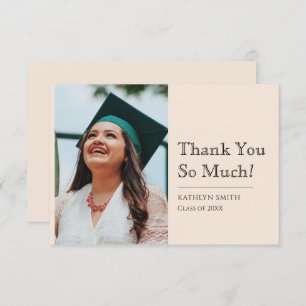 Cartão De Agradecimento Graduação de Foto em Script Moderno Beige
