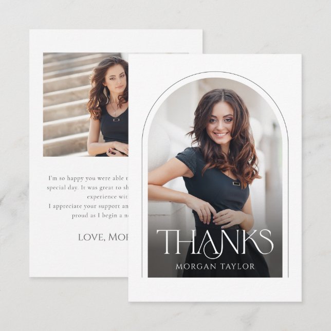 Cartão De Agradecimento Graduação de Foto Graceful Elegance Arch 2 (Frente/Verso)