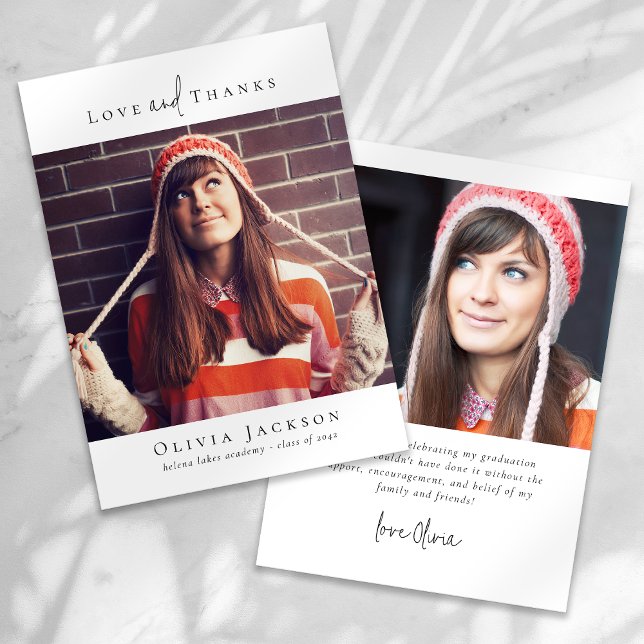 Cartão De Agradecimento Graduação de Foto Mínima de Script Moderna (Criador carregado)