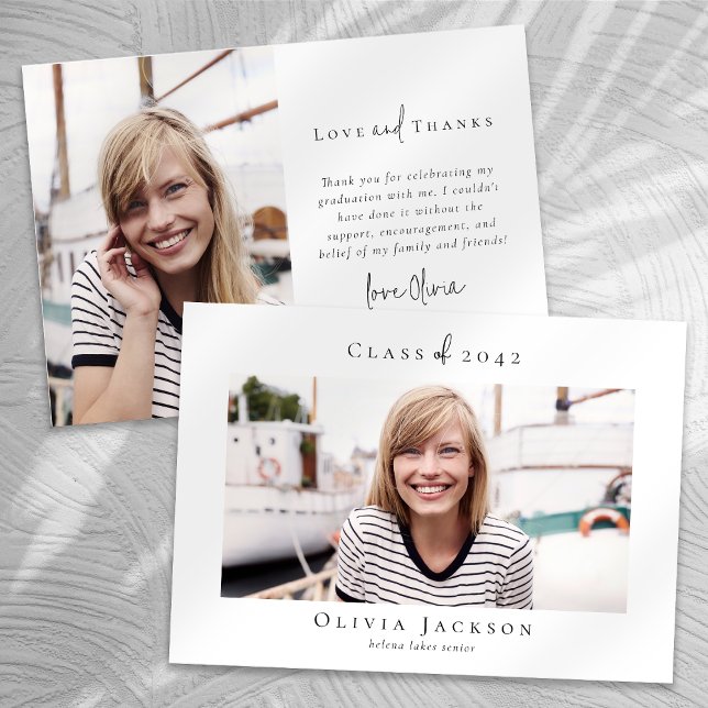 Cartão De Agradecimento Graduação de Foto Mínima de Script Moderna (Criador carregado)