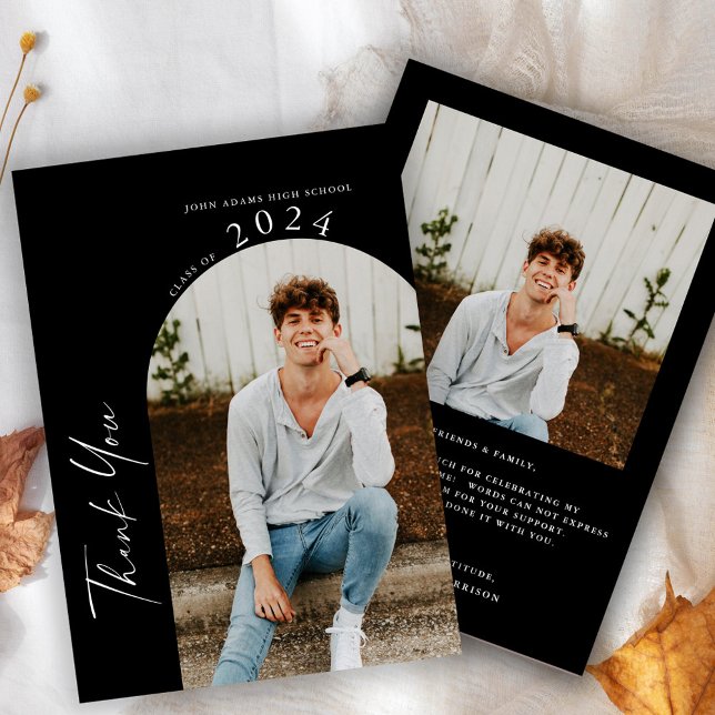 Cartão De Agradecimento Graduação de Foto Mínima Moderna (Criador carregado)