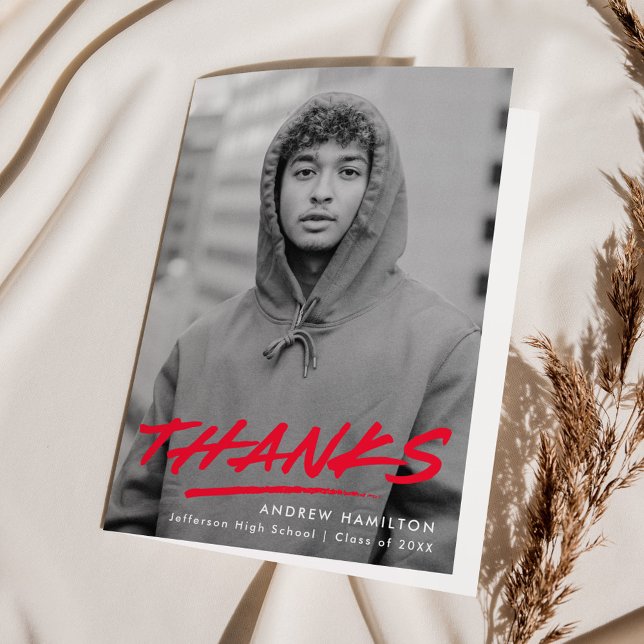 Cartão De Agradecimento Graduação de Foto Moderna Vermelha Dash (Criador carregado)