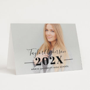 Cartão De Agradecimento Graduação de Foto Personalizada em Preto Minimalis