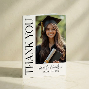Cartão De Agradecimento Graduação de Foto Personalizada em Preto Moderno