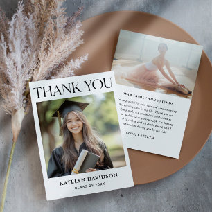 Cartão De Agradecimento Graduação de Foto Personalizada em Preto Moderno