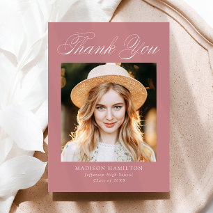 Cartão De Agradecimento Graduação de Foto por Rosa de Caligrafia Elegant