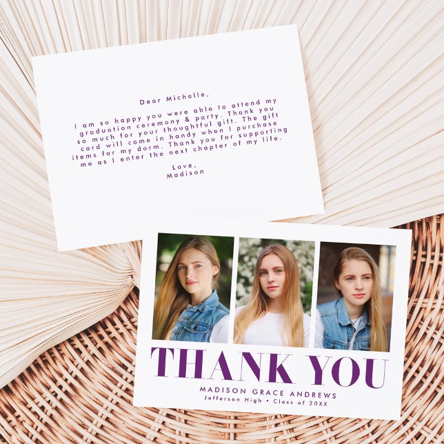 Cartão De Agradecimento Graduação de Foto Purple 3 Simplesmente Negrito (Criador carregado)