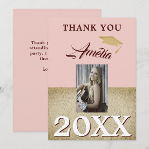 Cartão De Agradecimento Graduação de Foto Rustic Dusty Pink 2