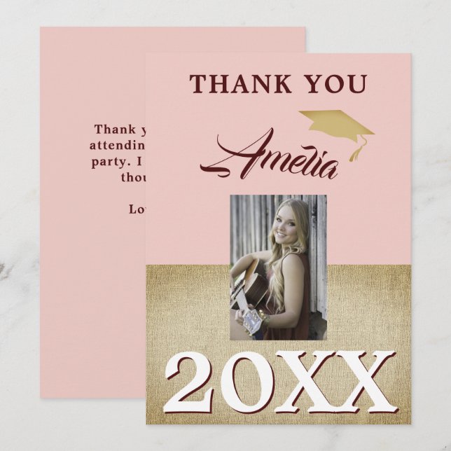 Cartão De Agradecimento Graduação de Foto Rustic Dusty Pink 2 (Frente/Verso)