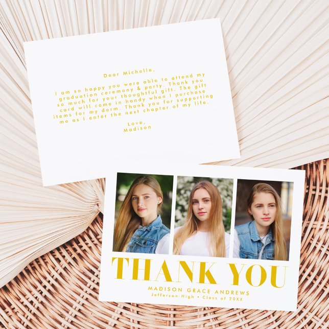 Cartão De Agradecimento Graduação de Foto Simples Amarelo 3 Negrito (Criador carregado)