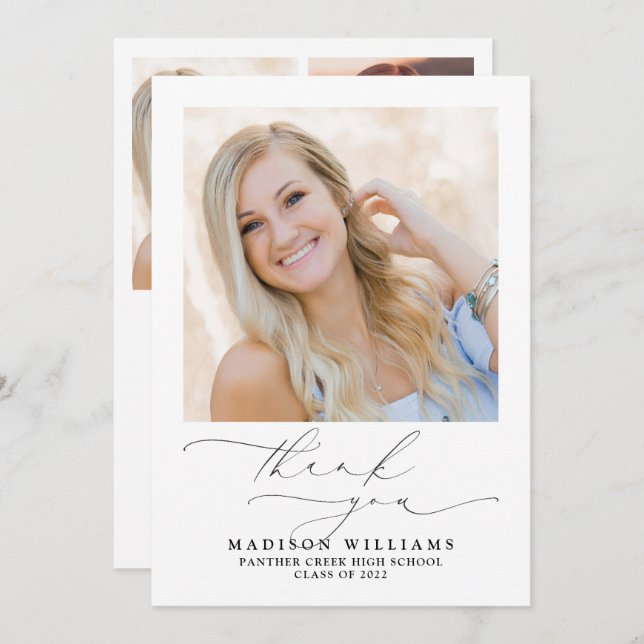 Cartão De Agradecimento Graduação de Foto Simples Elegante 3 (Frente/Verso)