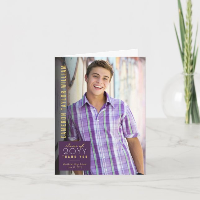 Cartão De Agradecimento Graduação de Foto Simples Quadrada Moderna Minimal (Frente)