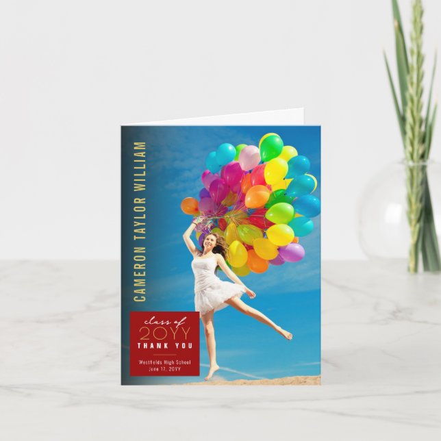 Cartão De Agradecimento Graduação de Foto Simples Quadrada Moderna Minimal (Frente)