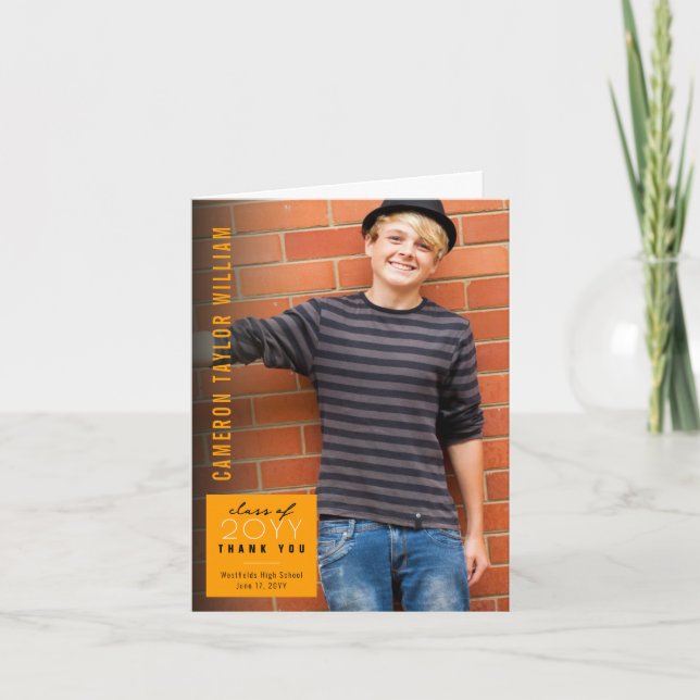 Cartão De Agradecimento Graduação de Foto Simples Quadrada Moderna Minimal (Frente)
