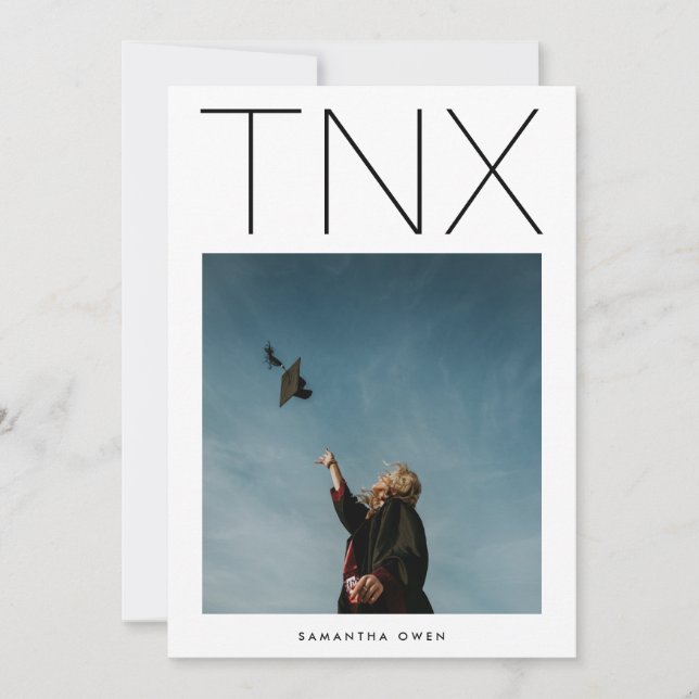 Cartão De Agradecimento Graduação de Foto Simples TNX preto Ultra Moderno (Frente)