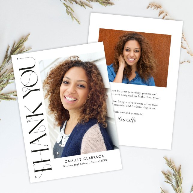 Cartão De Agradecimento Graduação de Foto Vertical Moderna Elegante (Criador carregado)