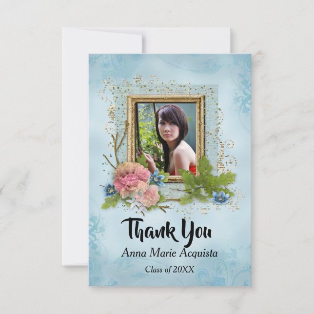 Cartão De Agradecimento Graduação de Foto Vintage Obrigado (Frente)