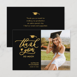 Cartão De Agradecimento Graduação de Fotografias com Script Elegante Glitt