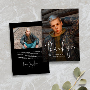 Cartão De Agradecimento Graduação de Fotografias com Script Moderno Simple