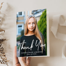Cartão De Agradecimento Graduação de Fotos com Script de Pincel Moderno