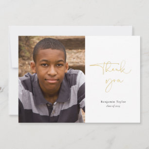 Cartão De Agradecimento Graduação De Fotos De Script Casual Dourado Obri