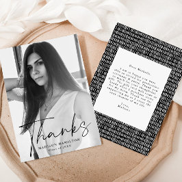 Cartão De Agradecimento Graduação de Fotos de Script Preto na moda