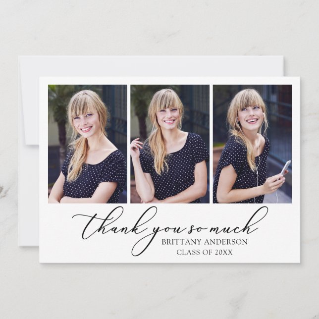 Cartão De Agradecimento Graduação de Fotos do Script de Tinta Moderna de C (Frente)