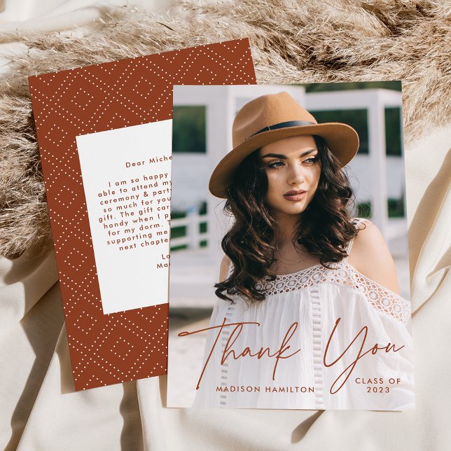 Cartão De Agradecimento Graduação de Fotos do Script Terracotta do Formand (Criador carregado)