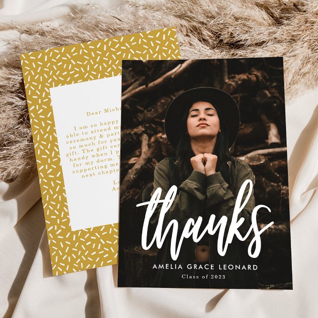 Cartão De Agradecimento Graduação de Fotos Dourada de Script Moderno (Criador carregado)