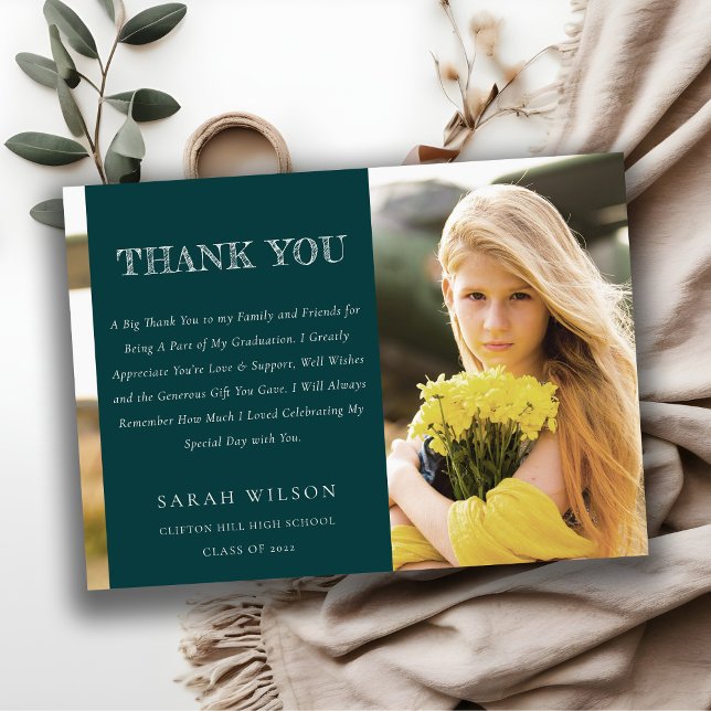 Cartão De Agradecimento Graduação de Fotos Limpa Mínima Verde em Frasco Ch (Criador carregado)