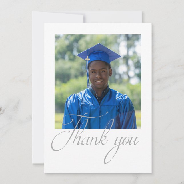 Cartão De Agradecimento Graduação de Fotos Mínima Moderna Preta e Branca (Frente)