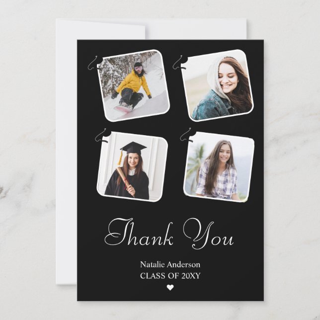 Cartão De Agradecimento Graduação de Fotos Mínima Preta e Branca (Frente)