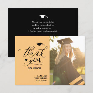 Cartão De Agradecimento Graduação de Fotos Minimalista de Script Preto Mod